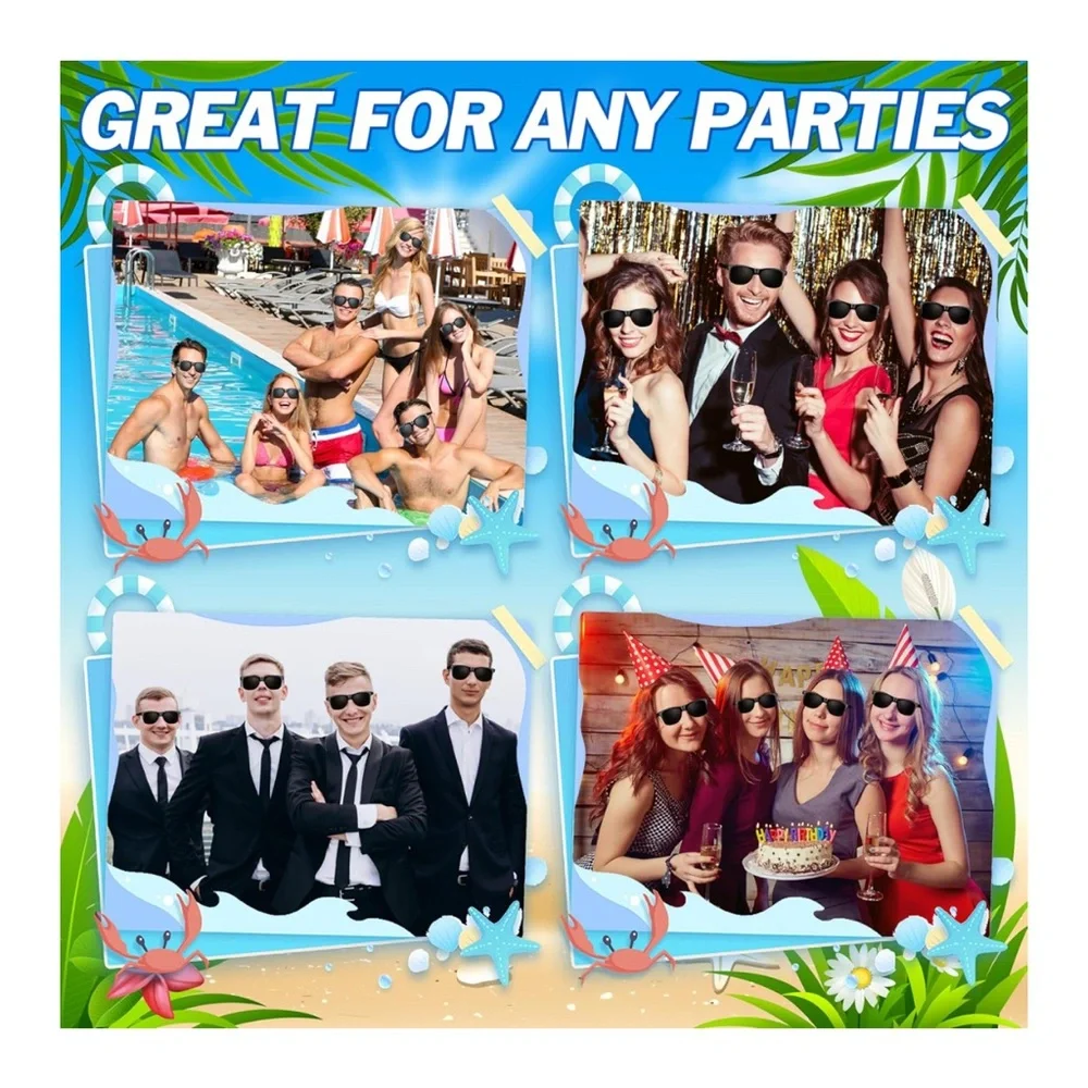 8 Pack of Classic Black Sunglasses Set with UV Protection for Summer Beach Party